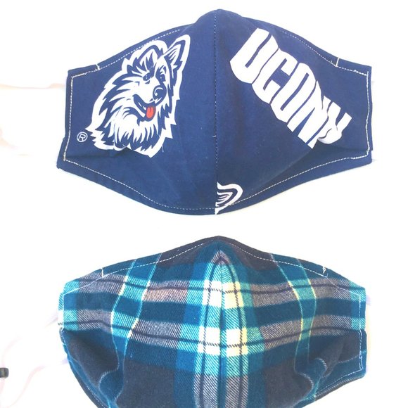 Three Child's Kids UConn Huskies Face Masks NEW Reversible Plaid - Picture 2 of 12